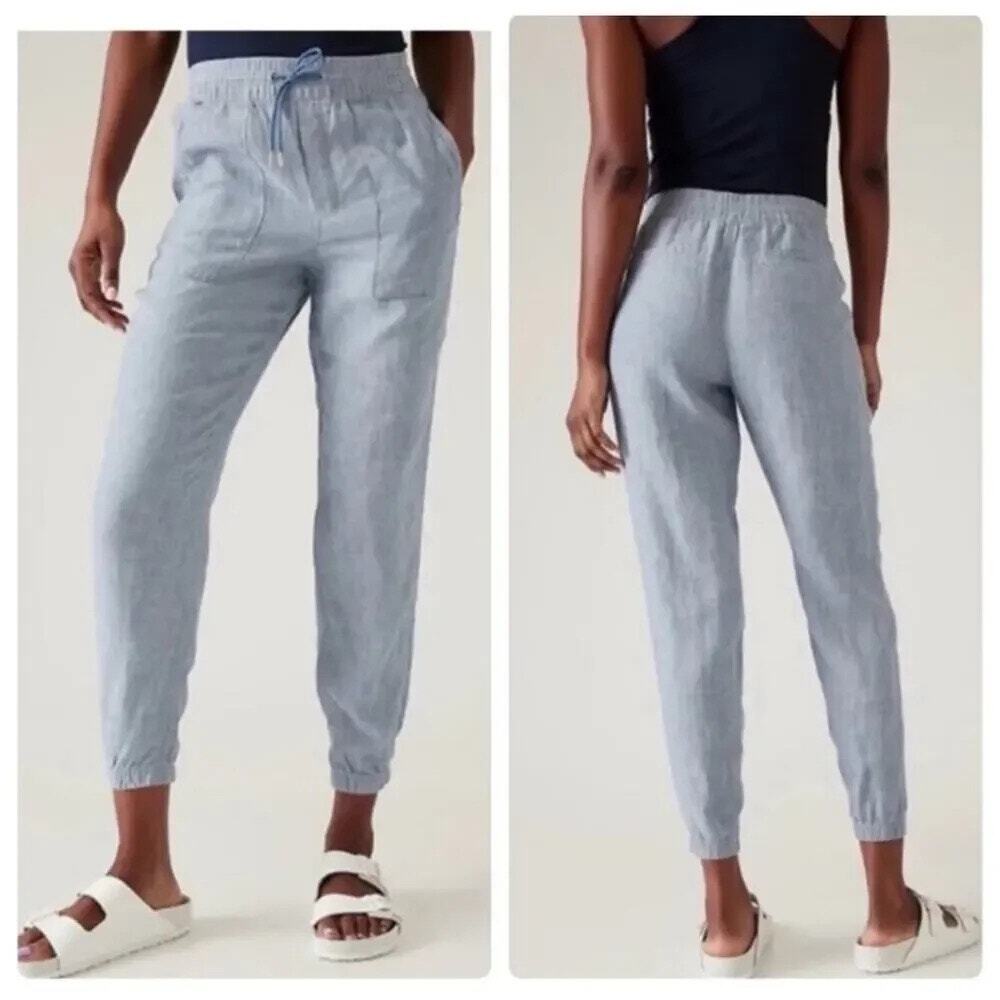 Athleta Retreat Linen Jogger Size 16 Light Blue Chambray Resort Vacation Relaxed